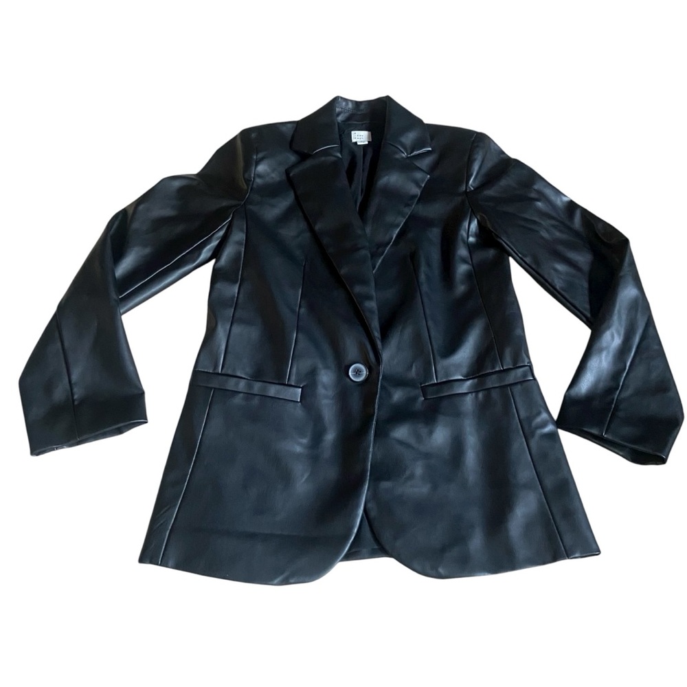 A New Day (Target) Vegan Faux Leather Black One Button Blazer Women’s Size XS